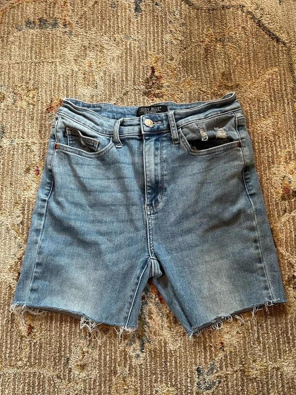 Judy Blue Light Blue Distressed High-Rise Jean Shorts